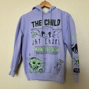 Juniors Fleeced Hoodie Star Wars Mandalorian Baby Yoda Pullover Sweatshirt Small